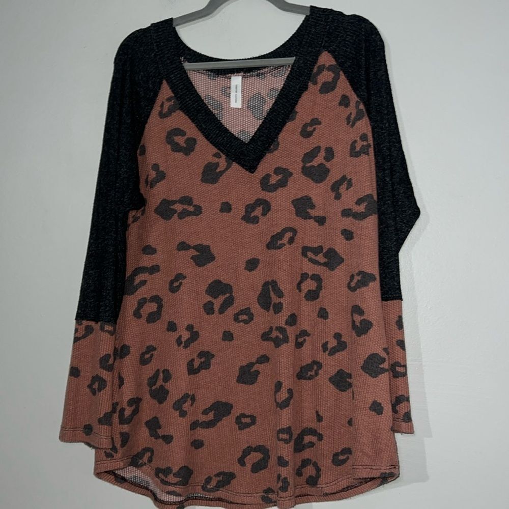 Together Clothing V Neck Long Sleeve Leopard Print Top